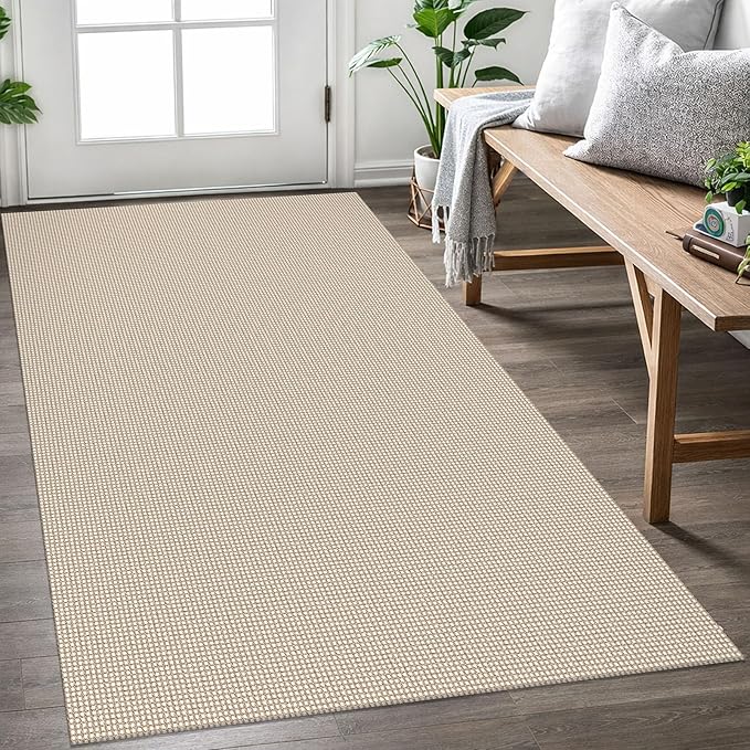 EARTHALL Woven Area Rug 3x5 Ft Washable Rugs for Entryway Braided Non Slip Rubber Backed Throw Rugs Door Mat Indoor Outdoor Entrance Cotton Carpet for Kitchen Foyer Front Door, Beige/Ivory