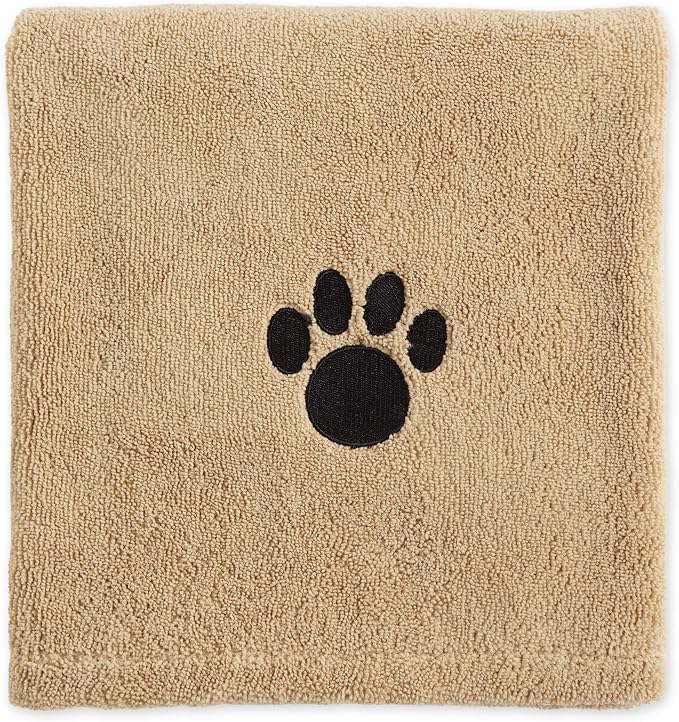 Bone Dry Pet Grooming Towel Collection Absorbent Microfiber X-Large, 41x23.5, Embroidered Taupe (Pack of 12)