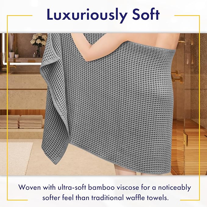 Alusa Home Ultra Soft Viscose from Bamboo Waffle Towels - Lightweight Bath Towel Set of 6 - Compact, Quick Dry & Lint Free (Pewter Grey)