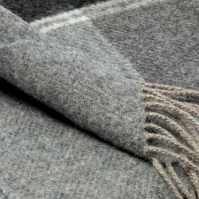 Ukrainian 100% Wool Throw Blanket – Handmade Elegant Cozy Fringed Wool Blanket for Couch, Bed, Sofa & Home Decor, Durable Plaid Herringbone Weave, Fair Trade Artisan Made (Peat Gray, Plaid)