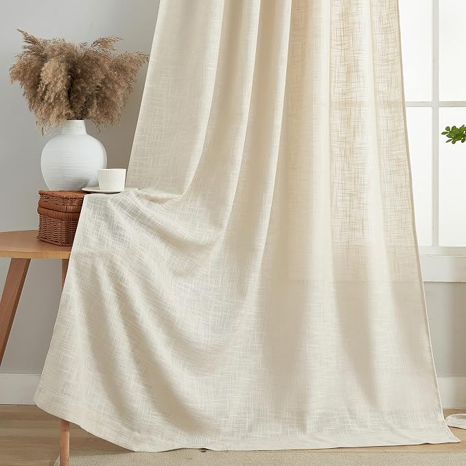 Sheer Curtains - Light Filtering, Machine Washable Tab Top Drapes for Living Room Bedroom (Beige, 52" W x 63" L, Pack of 2)