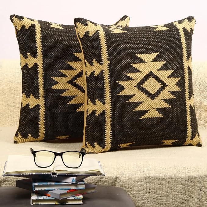 Trade Star Throw Pillow Cover Set of 2 Kilim Cushion Cover 70% Jute 30% Wool Pillow Shams Indian Jute Cushion Cover Vintage Pillow Case Handwoven Pillowcase (Kilim 8)