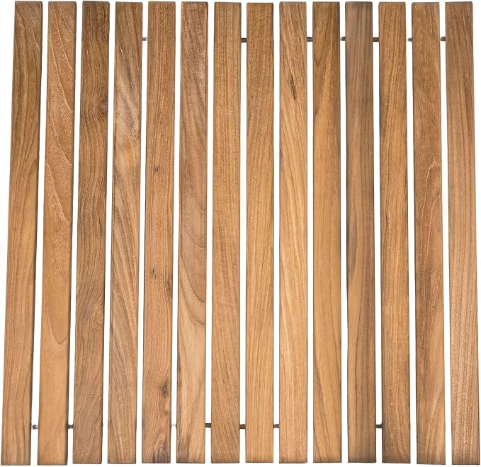 Nordic Teak 100% Solid Teak Wood String Mat - Indoor and Outdoor Use - Non-Slip Wooden Platform for Sauna, Pool, Hot Tub Flooring Decor and Protector (Natural Finish, 19.6" x 19.6")