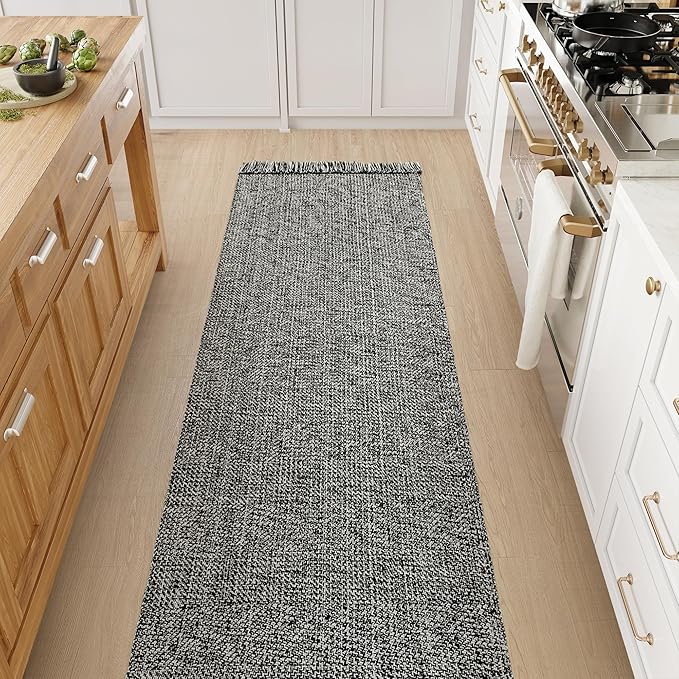 Collive Long Hallway Runner Rug 2.6' x 10', Washable Runners Indoor Entryway Rug, Black/Cream Braided Woven Kitchen Rugs Low-Profile Front Door Floor Carpet for Laundry Room Bedroom Doorway