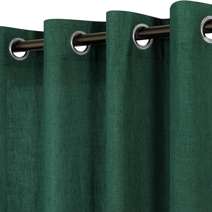 Emerald Green Curtains 63 Inch Length 2 Panel Set Semi Sheer Linen Grommet Lightweight Light Filter Dark Green Academia Curtain for Living Room Bedroom 52x63 Inches Long Boho Cute Home Decor Aesthetic