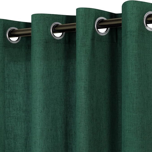 Emerald Green Curtains 63 Inch Length 2 Panel Set Semi Sheer Linen Grommet Lightweight Light Filter Dark Green Academia Curtain for Living Room Bedroom 52x63 Inches Long Boho Cute Home Decor Aesthetic