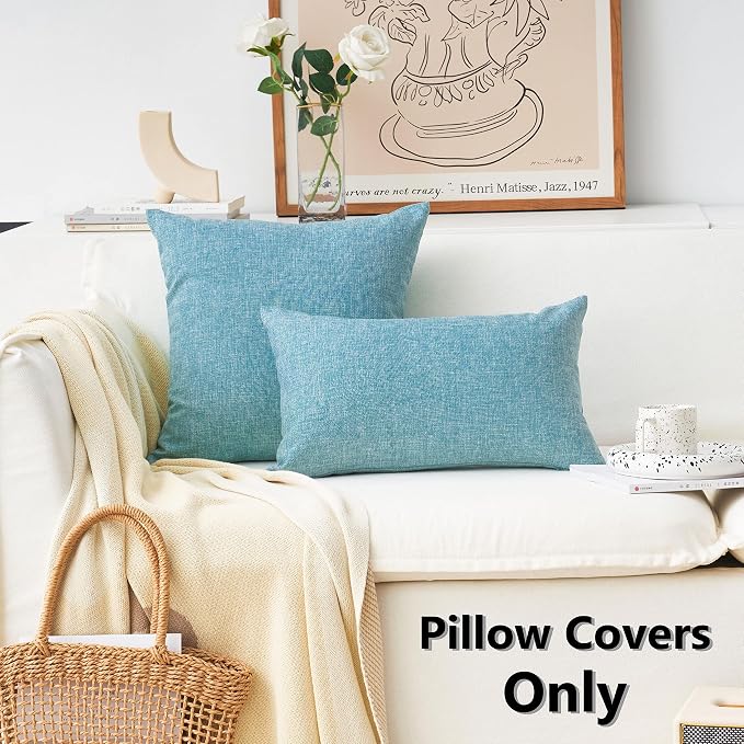 Home Brilliant Pillow Covers 20x20 Light Teal Decorative Throw Pillow Covers Faux Linen Cushion Case for Couch Sofa Bench, 20x20 inch(50cm), Teal