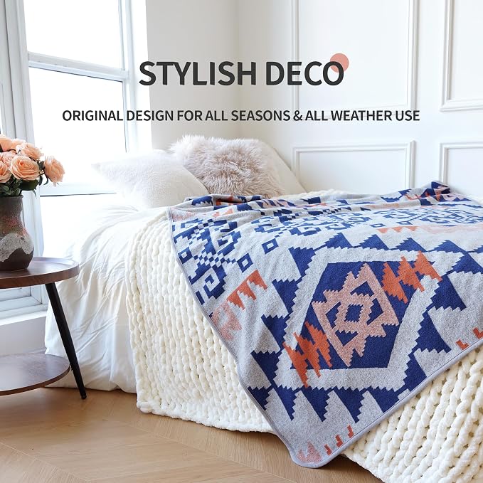 ACUSHLA Merino Wool Blanket - Soft Warm Thick Bed Couch Outdoor Camp Travel Car Blanket Throw All Weather, Aztec Style Indian Grey 63" x 51"