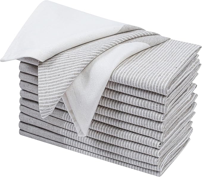 Ramanta Home Cloth Napkins Set of 12 Taupe 18x18 Inches - Spring Basket Decor Block Striped Dinner Napkins for Easter Farmhouse Wedding, Washable Soft Cotton Durable Table Linen for Everyday Use
