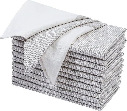 Ramanta Home Cloth Napkins Set of 12 Taupe 18x18 Inches - Spring Basket Decor Block Striped Dinner Napkins for Easter Farmhouse Wedding, Washable Soft Cotton Durable Table Linen for Everyday Use
