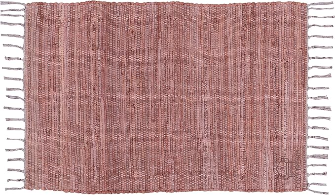 Cotton Rag Rug 24x36'' | 2x3' Multicolor Area Rug - Hand Woven, Washable & Reversible with Tassels - Perfect for Living Room, Kitchen, Entryway, or Bedroom (Brown Multi)