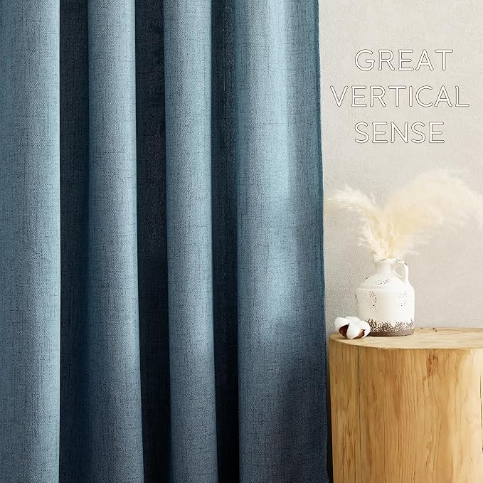 NICETOWN Linen Blended Curtains 63 Inch for Bedroom, Light Filtering Semi Sheer Burlap Curtains Farmhouse Grommet Privacy Window Drapes for Living Room, 2 Panels (52 x 63 Inch, Stone Blue)