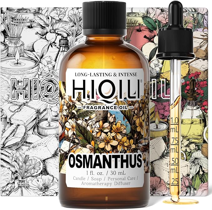 HIQILI Osmanthus Fragrance Oil for Diffuser, Women Perfume Making - 1 Fl Oz | Long-Lasting Scent for Body Spray, DIY Candle & Soap, Pet Safe, Graduated Dropper Included