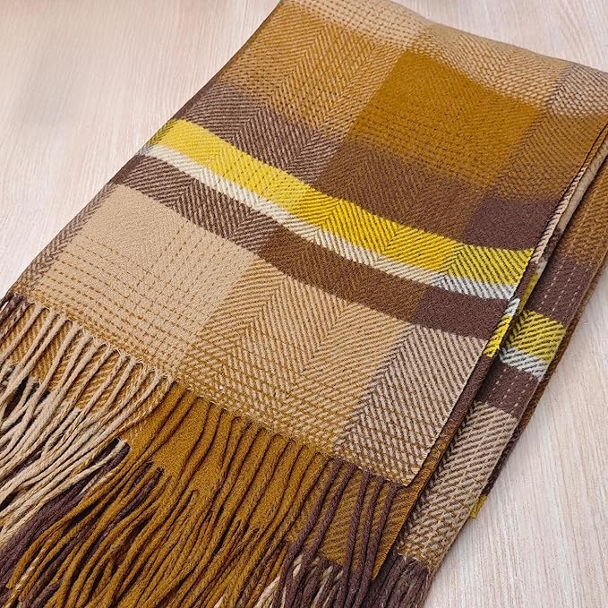 Soft Pure Wool Throw Blanket, Lightweight Warmth, 55"x83", Plaid, Fringe, Compact with Bag, Useful Gift for Women Men, All Season Decorative Cozy Travel Blanket for Couch Bed, Outdoors