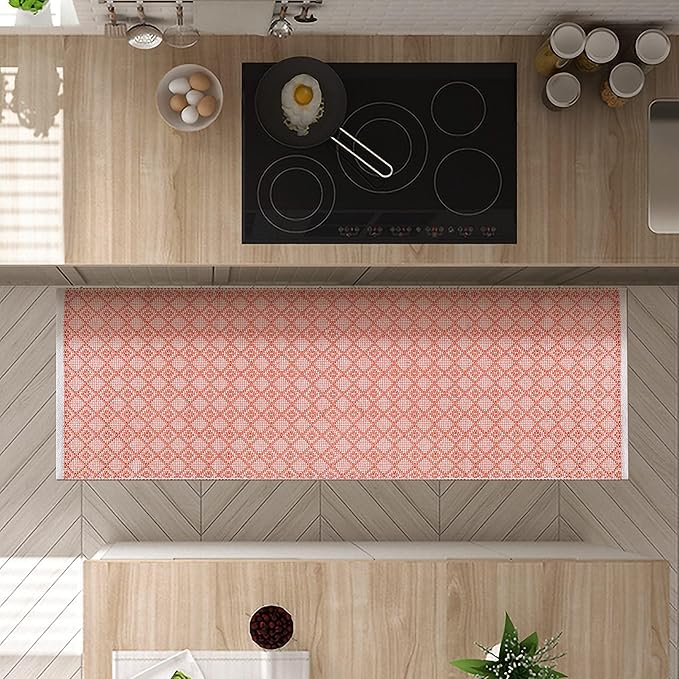Cotton Diamond Woven Runner Rug 2x6 Feet - Dusty Pink, Anti Slip Farmhouse Geomatric Pattern Floor Area Runners Ideal for Hallways, Kitche, Laundry Room | Peach Nursery Patio Décor Mats for Home Space