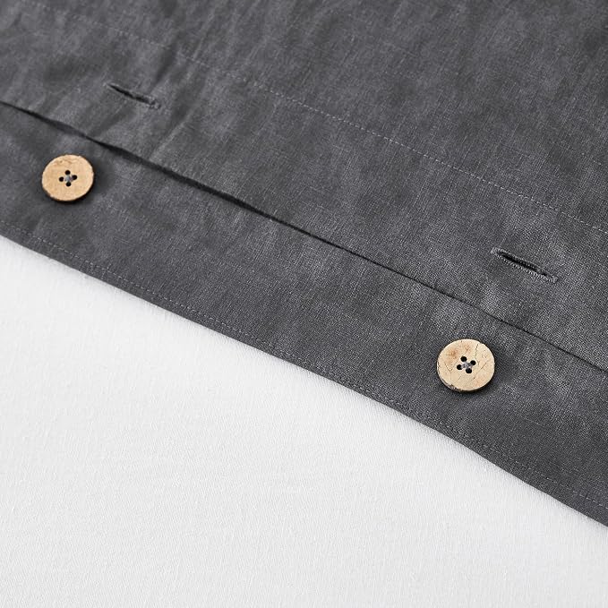 EVERLY 100% Pure Linen Duvet Cover Set Twin Size 68X90Inch 3pcs (1 Duvet Cover,1Pillowcases) Soft and Breathable for All Season with Coconut Button Closure, Suitable for Hot Sleepers-Dark Grey