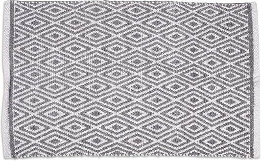 Chenille Cotton Diamond Rug 21x34 Inches - Light Grey, Reversible Small Soft Washable Front Door Mat Ideal for Kitchen, Entryway, Bathroom | Farmhouse Boho Accent Indoor Throw Rugs for Bedroom, Patio