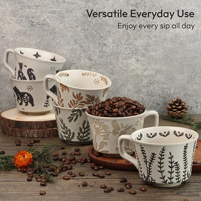 Ceramic Coffee Mug, 11 oz Small Novelty Unique Teacup with Handle, Stoneware Cup for Tea Mocha Latte Cappuccino (Set of 2, Fox and Bear)