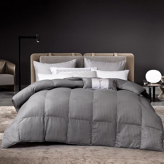 Dorrin Nessin Down Alternative Comforter All Season Duvet Insert(Grey Stripe, Twin)-Ultra Soft Double Brushed Microfiber Quilt Cover, Box Stitched 90x90 Comforter with Corner Tabs