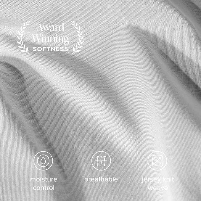Bare Home 100% Organic Cotton Jersey Sheet Set, Ultra Soft, 100% Cotton - Sheet Set & Pillowcases - Deep Pocket Bed Sheets (Split King, Cloud Grey)