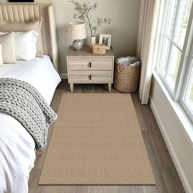 EARTHALL Woven Area Rug 4x5 Ft Washable Rugs for Entryway Non Slip Braided Throw Rugs Bedroom Carpet Cotton Entry Rug Cotton Floor Carpets for Bedroom Dining Room Living Room, Orange/Tan/Brown