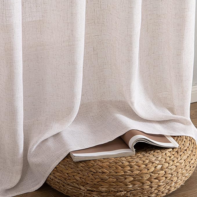 MIULEE Natural White Linen Curtains 86 Inch Long for Bedroom Living Room, Soft Thick Linen Textured Window Drapes Semi Sheer Light Filtering Rod Pocket Back Tab Neutral Farmhouse Cream Ivory 2 Panels