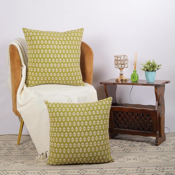 Trade Star Handloomed Pillow Cover Set of 2 Cushion Covers Decorative Throw Pillow Cases Cotton Premium Quality Pillow Sham Farmhouse Decor 18x18 Inches