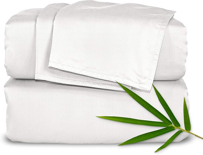 Pure Bamboo Twin XL Sheets, Genuine 100% Organic Viscose Derived from Bamboo Bed Sheet Set, Luxuriously Soft & Cooling, Double Stitching, 2 Year Quality Promise (Twin XL, White)