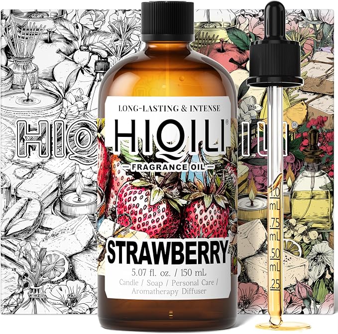 HIQILI Strawberry Fragrance Oil, DIY Fruity Scent Perfume - 5.07 Fl Oz | Suitable for Diffuser Use, Great for Candle, Soap, Body Butter Making, Long-Lasting Aroma, Graduated Dropper Included