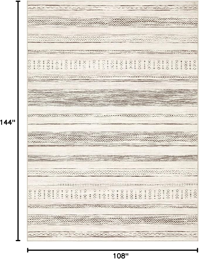 Tortania Area Rug Living Room Rugs - 9x12 Washable Large Soft Neutral Boho Moroccan Bohemian Farmhouse Rug Indoor Floor Carpet for Bedroom Under Dining Table Home Office Decor - Brown Beige