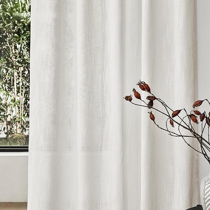 MYSKY HOME Natural Curtains 84 Inches Long, Semi Sheer Light Filtering Soft Window Drapes for Living Room Back Tab Elegant Farmhouse Country Bedroom Curtains, Beige White, 50" x 84", Pack-2