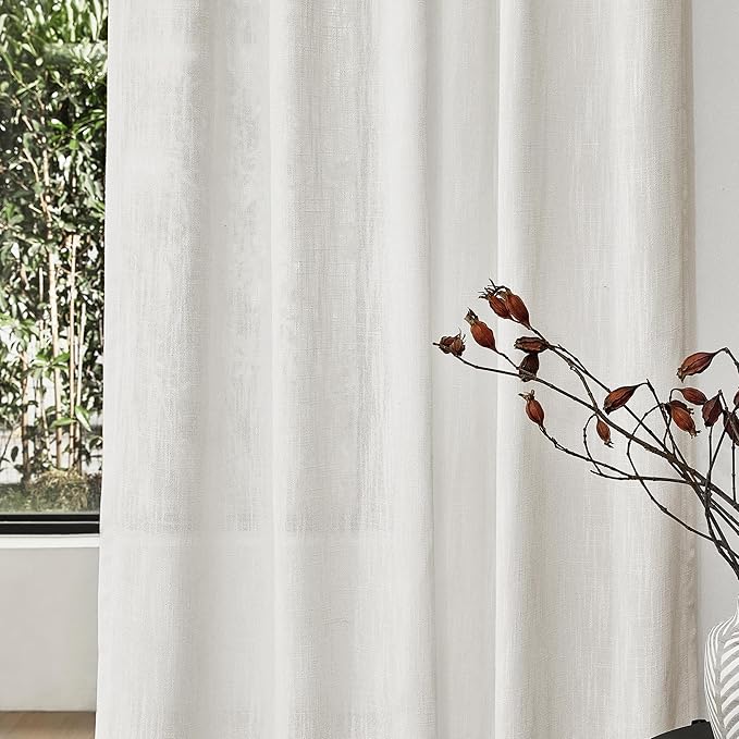 MYSKY HOME 90 Inch Curtains for Sliding Glass Door Windows, Living Room Decoration Natural Drapes Soft Comfortable Touch Farmhouse Country Patio Treatment Set, Beige White, 50" Width, 2 Panels