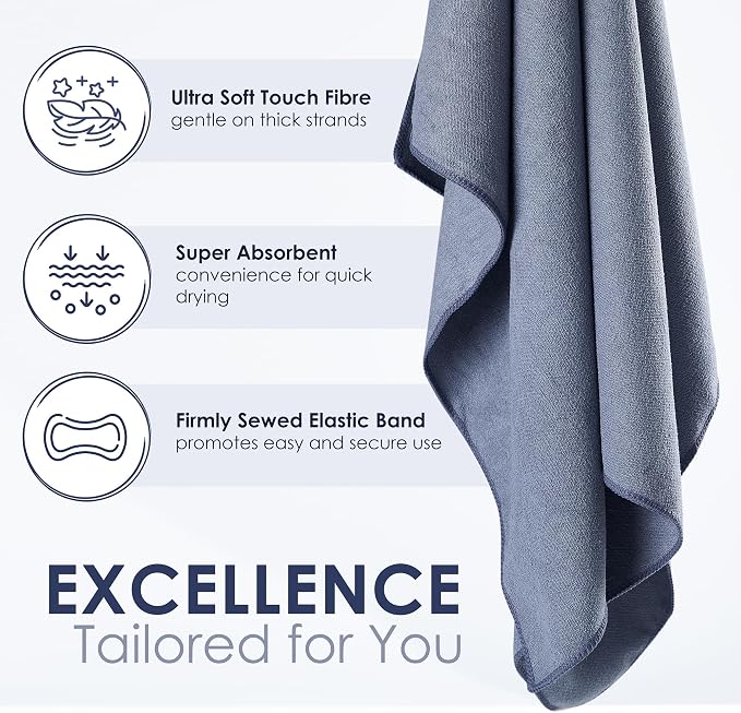SimpleField Large Microfiber Hair Towel Wrap (27x40 Inches) for Women, Anti-Frizz Flat Rectangle Drying Towel with Full Hair Coverage Design, Elastic Band for Long, Curly and Thick Hair (Bright White)