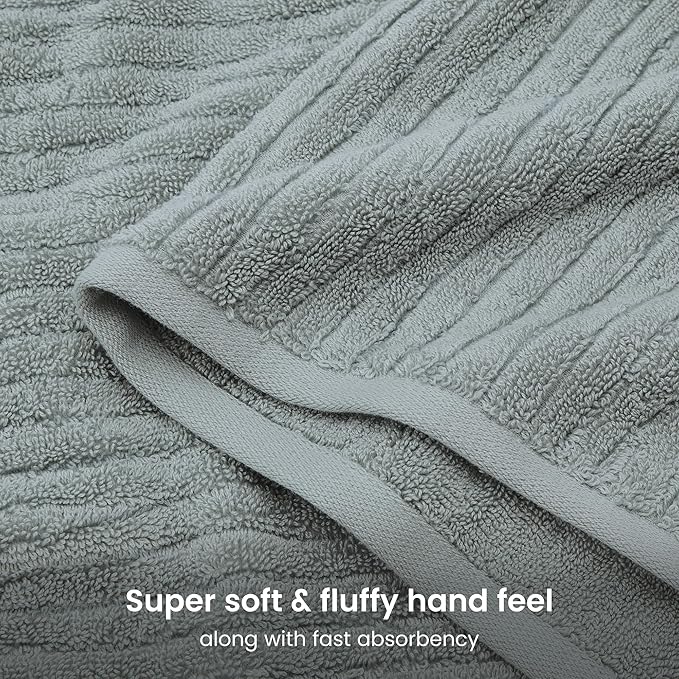 BIOWEAVES 100% Organic Cotton 700 GSM Luxury Ribbed Bath Towel Set for Bathroom 30" x 58" GOTS Certified - ICY Fjord, Pack of 2