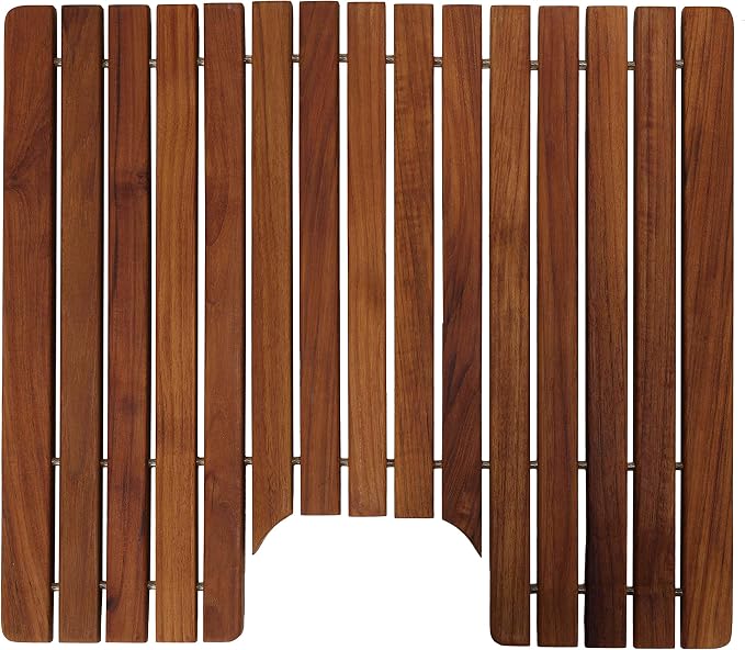 Bare Decor Peter Genuine Solid Teak Wood Toilet Mat, 20x20