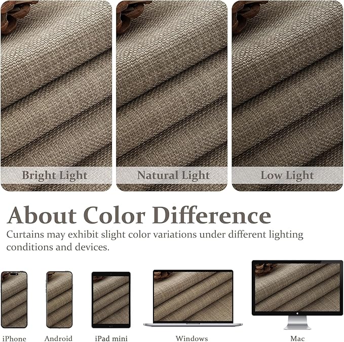 Oak Taupe Extra Long 108 Inch High Ceiling Curtains for Living Room 2 Panel Set, Memory Trained Pinch Pleated Blackout Double Layer Linen Soundproof Heat Block Boho Privacy Windows Curtain 9 FT Length
