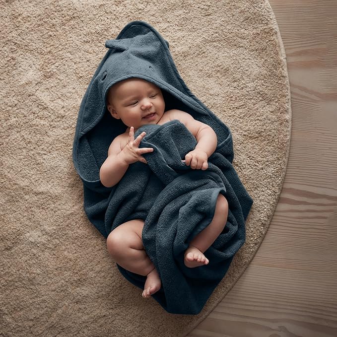 Hooded Baby Towel – 100% Organic Cotton Baby Bath Towels – Baby Boy Newborn Essentials - Super-Soft and Absorbent. (Dino - Tradewins)