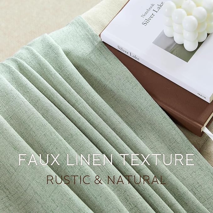 NICETOWN Sage Green Linen Curtains 84 Inches Long 2 Panels for Bedroom Living Room, Privacy Linen Textured Window Drapes Semi Sheer Light Filtering Grommet Burlap Look Curtains, 52" W x 84" L