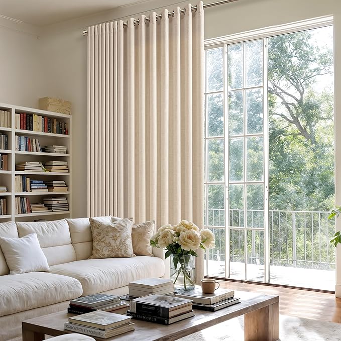 Extra Wide Flax Linen Curtains 84 Inch Length 1 Panel for Patio Sliding Glass Door 72 Inch Wide Light Filtering Semi Sheer Grommet Privacy Farmhouse Wide Window Curtains