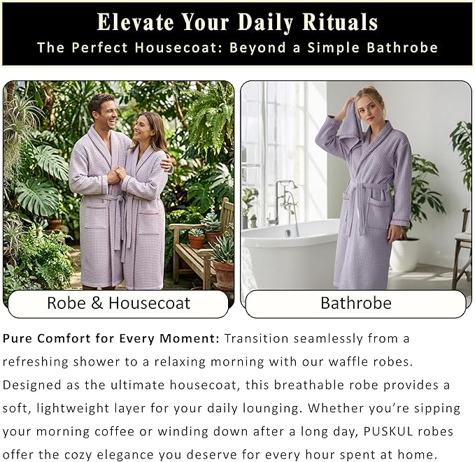 PÜSKÜL Luxury Waffle Robe for Women & Men - Natural 100% Turkish Cotton Bathrobe - Housecoat Womens & Housecoat Mens