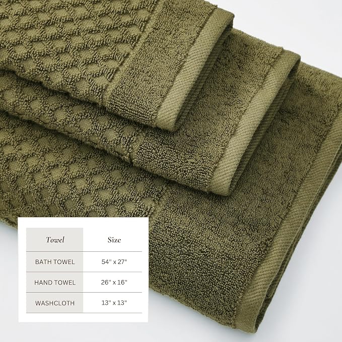 Great Bay Home Bath Towels - 100% Cotton 6 Piece Towel Set - Diamond Waffle Weave - Absorbent, Durable, Quick-Dry Towels for Bathroom (Olive)