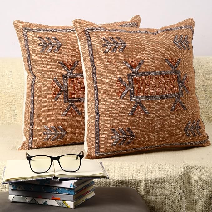 Trade Star 100% Cotton Cushion Covers Designer Square Pillow Shams Handwoven Pillowcase Handloomed Rug Decorative Cushion Cases 18x18 Inches Set of 2 Throw Pillow Covers