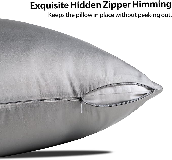 2 Pack Cooling Pillow Cases,Viscose Derived from Bamboo Pillow Protectors Standard Size Set of 2, 400 Thread Count Soft Silky Breathable Summer Pillow Cover with Zipper Hidden (2PCS, Gray, Standard)