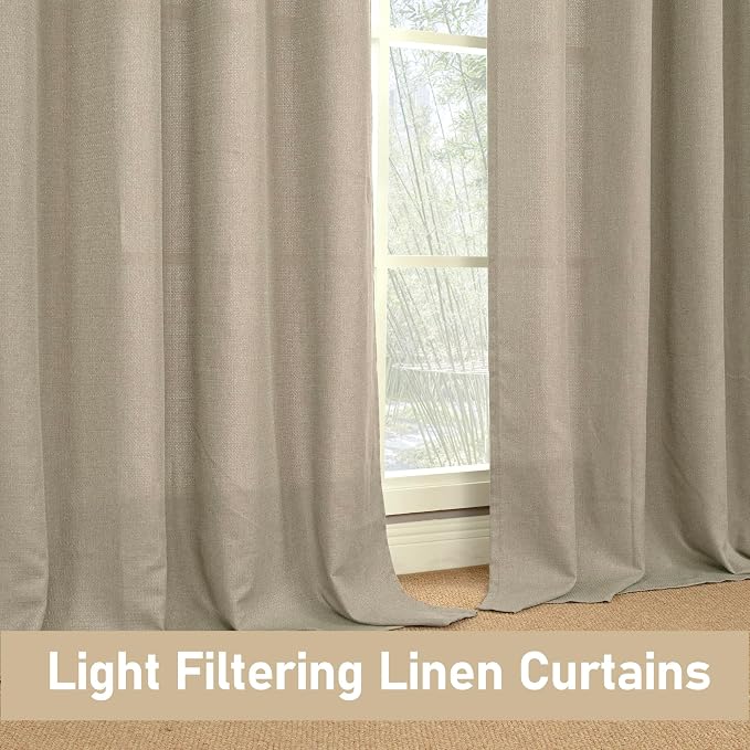 LAMIT Natural Linen Thermal Curtains for Living Room, 108 inches Grommet Thick Light Reducing Curtains Window Light Filtering Panels for Bedroom/Farmhouse, Set of 2 Panels, W52 x L108, Taupe