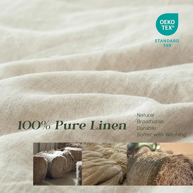 Simple&Opulence 100% Linen Duvet Cover Set, 3 PCS Natural French Flax Linen Duvet Cover Full Size, Breathable Soft Comfy Linen Bedding Comforter Cover with 2 Pillowcases