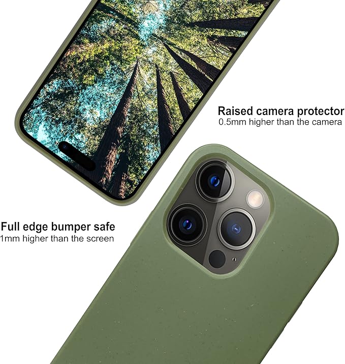 eplanita Eco Mobile Phone Case Compatible with iPhone 15 Pro, Plant Fiber, Drop Protection Cover, Durable and Sustainable (for iPhone 15 Pro, Khaki)