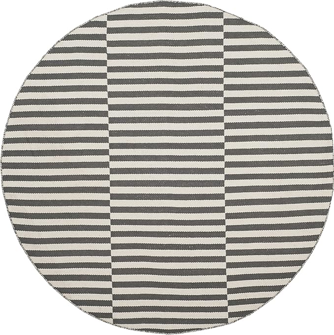 SAFAVIEH Montauk Collection 8' Round Ivory/Grey MTK715A Handmade Stripe Cotton Entryway Foyer Living Room Bedroom Kitchen Area Rug