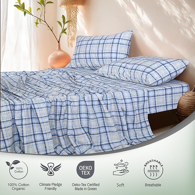RUVANTI 100% Cotton Organic Percale Sheets Cal King Size – Crisp Cooling Bed Sheets for Hot Sleepers, Deep Pocket 13”, Soft Peach Finish, Breathable & Durable Hotel-Style 4 Pcs, Pastel Print