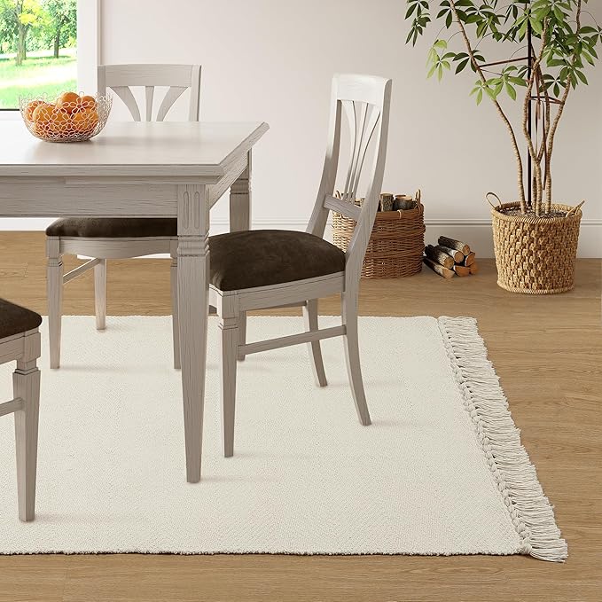 Collive 4x6 Small Area Rug for Living Room, White/Beige Woven Cotton Bedroom Carpets Modern Comfy Indoor Nursery Rug Farmhouse Accent Carpet for Dining Room, Bedside, Office, Patio Decor