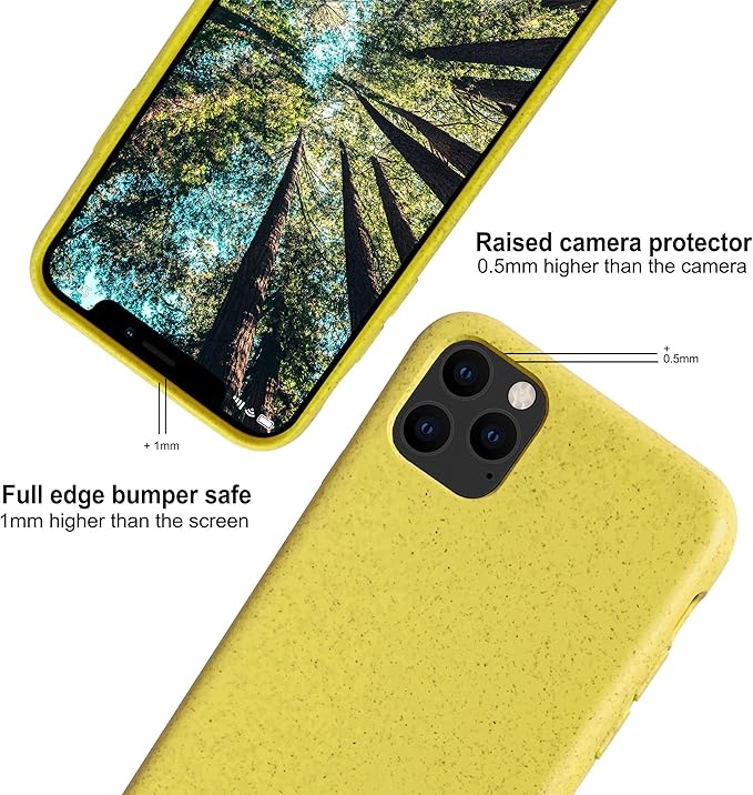 eplanita Eco Mobile Phone Case Compatible with iPhone 11 Pro, Plant Fiber, Drop Protection Cover, Durable and Sustainable (for iPhone 11 Pro, Yellow)